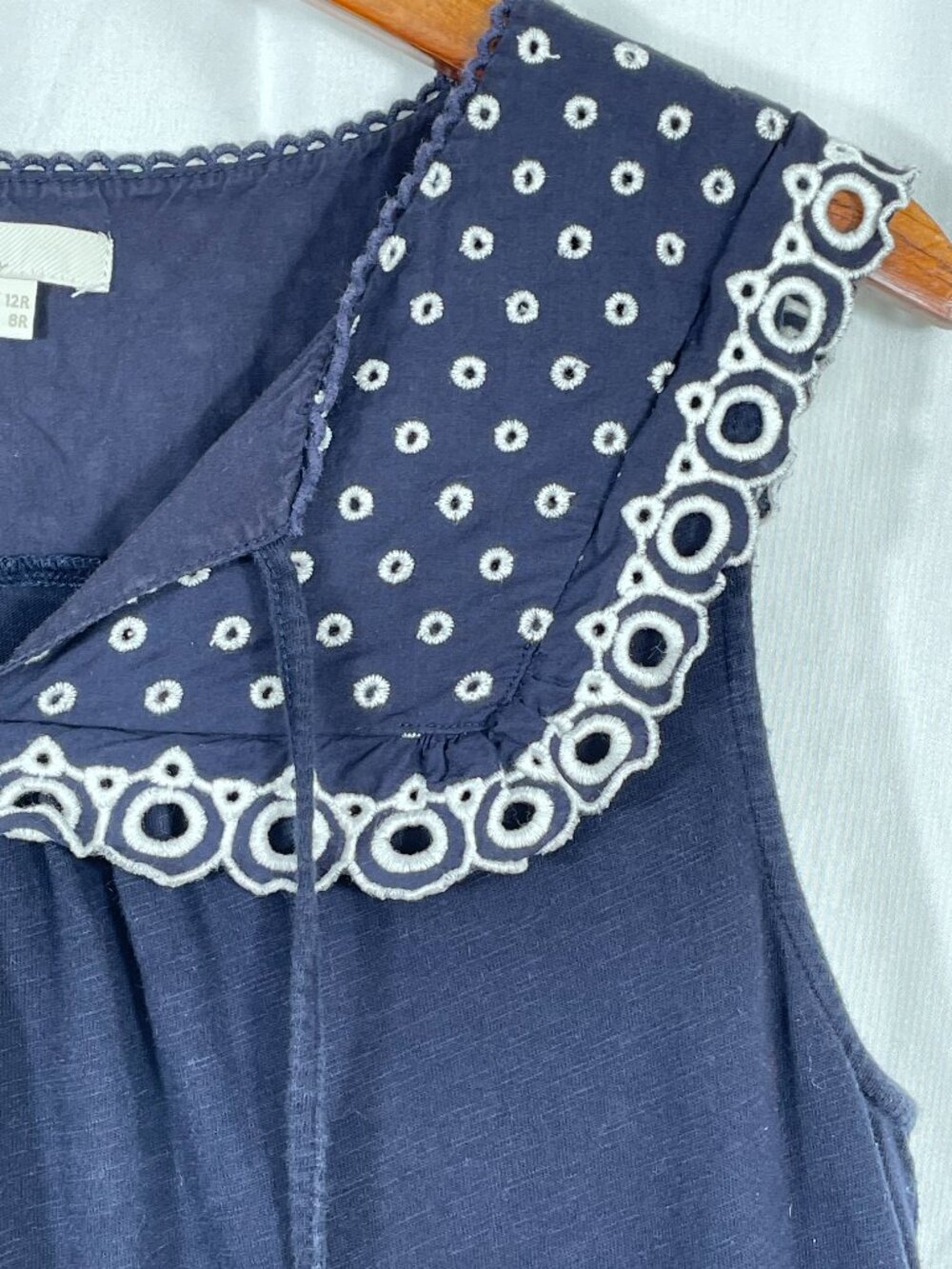 Boden Navy Embroidered Shift Dress Tassel Tie Cotton Blend US 8 - Picture 5 of 9